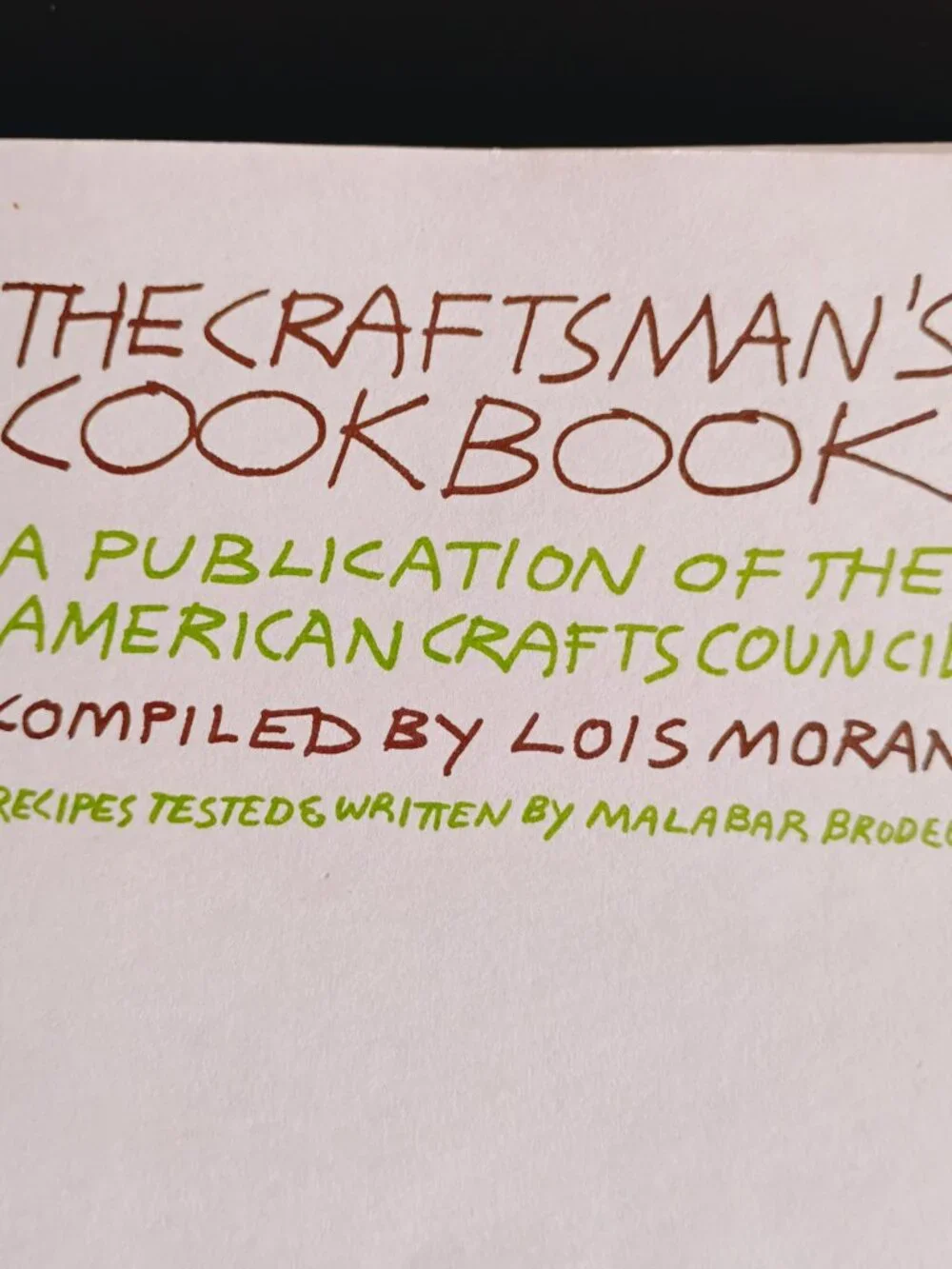 The Craftsman's Cookbook  Vintage 1972